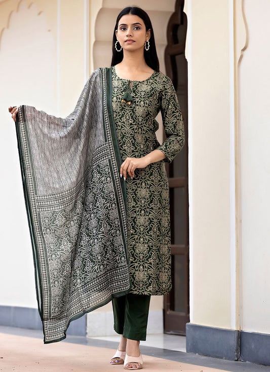 Salwar Suit Silk Green Print Salwar Kameez