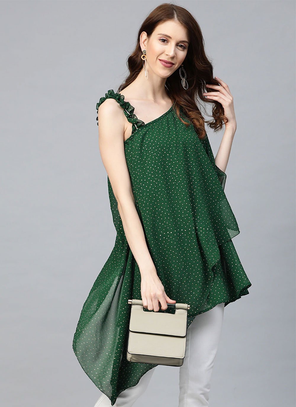 Casual Kurti Georgette Green Print Kurtis