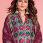 Gown Pure Dola Silk Grey Magenta Print Gown