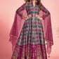 Gown Pure Dola Silk Grey Magenta Print Gown