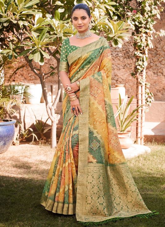 Classic Jacquard Silk Multi Colour Print Saree