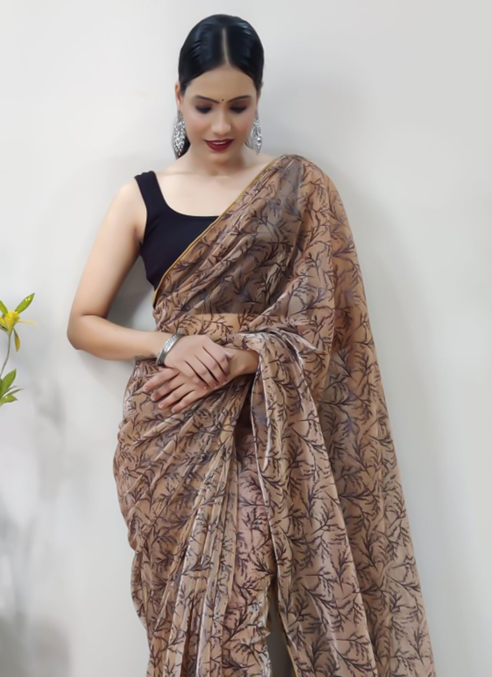 Classic Net Brown Print Saree