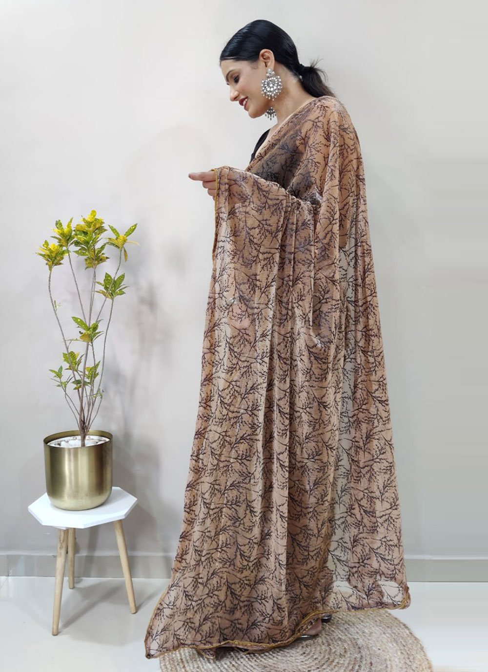 Classic Net Brown Print Saree