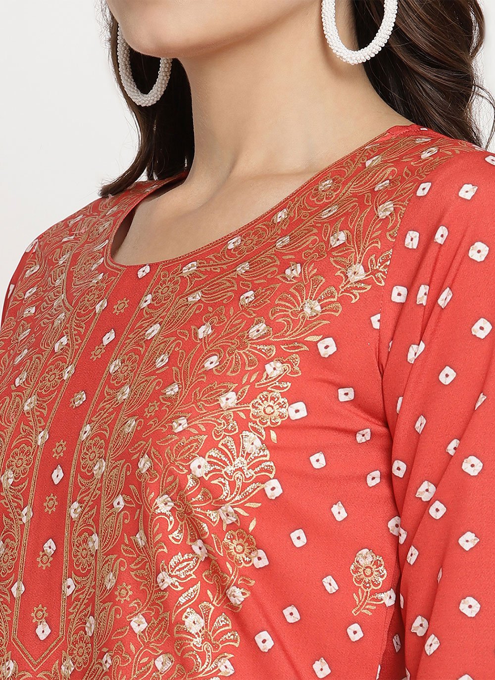Salwar Suit Crepe Silk Orange Print Salwar Kameez