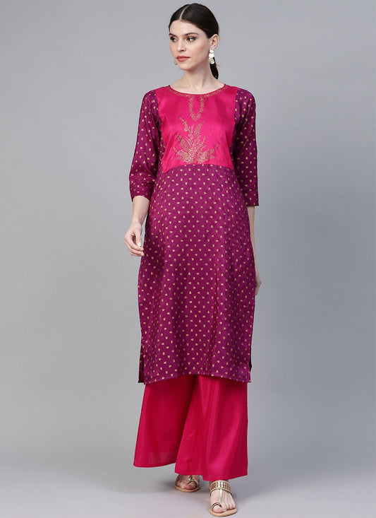 Casual Kurti Poly Silk Purple Print Kurtis