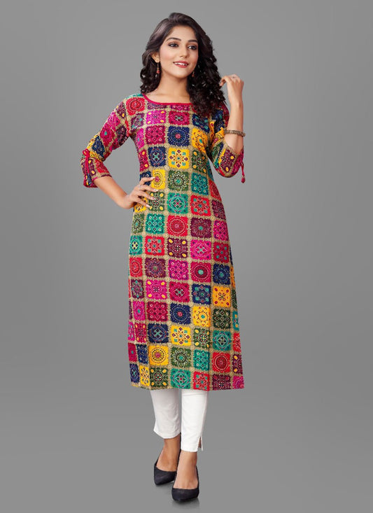 Party Wear Kurti Rayon Multi Colour Print Kurtis