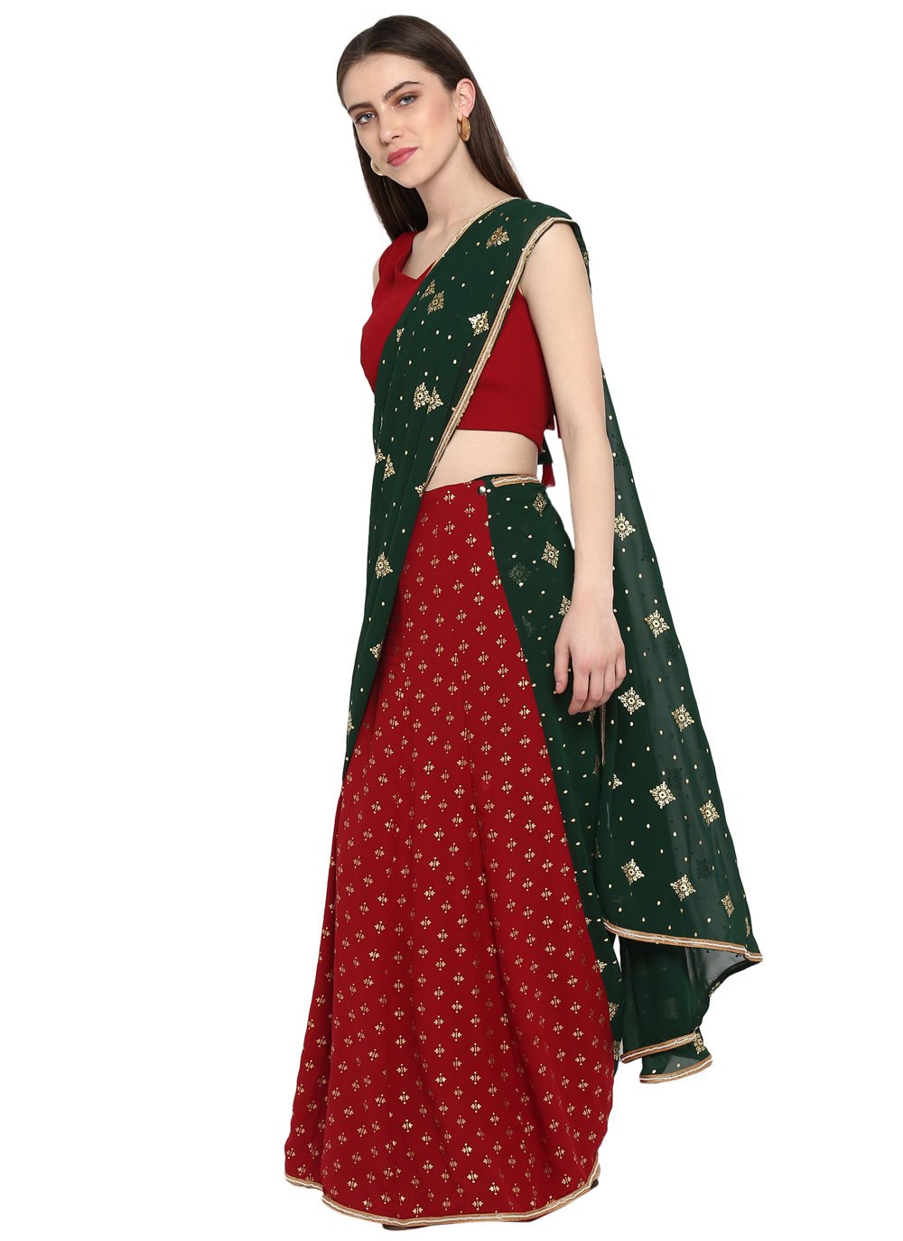 Contemporary Georgette Red Print Saree