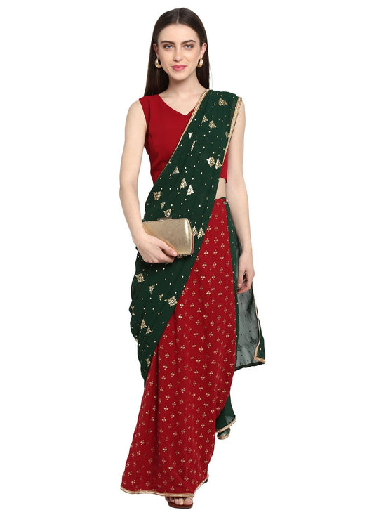 Contemporary Georgette Red Print Saree