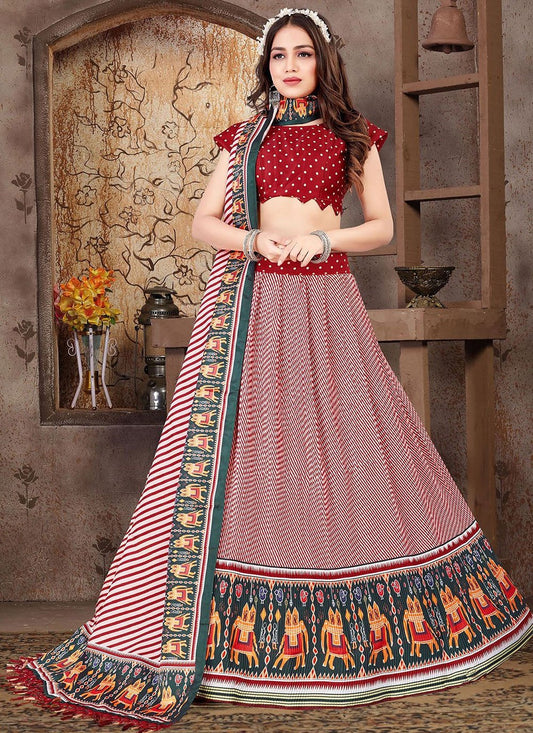 Lehenga Choli Satin Silk Maroon Print Lehenga Choli