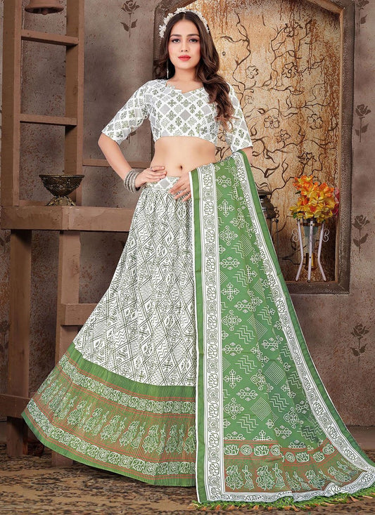 Lehenga Choli Satin Silk White Print Lehenga Choli