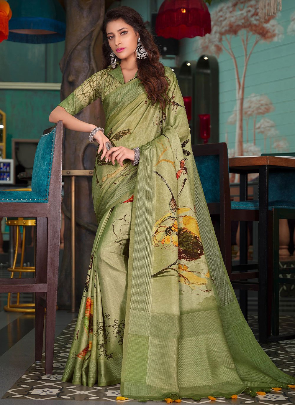 Classic Silk Green Print Saree