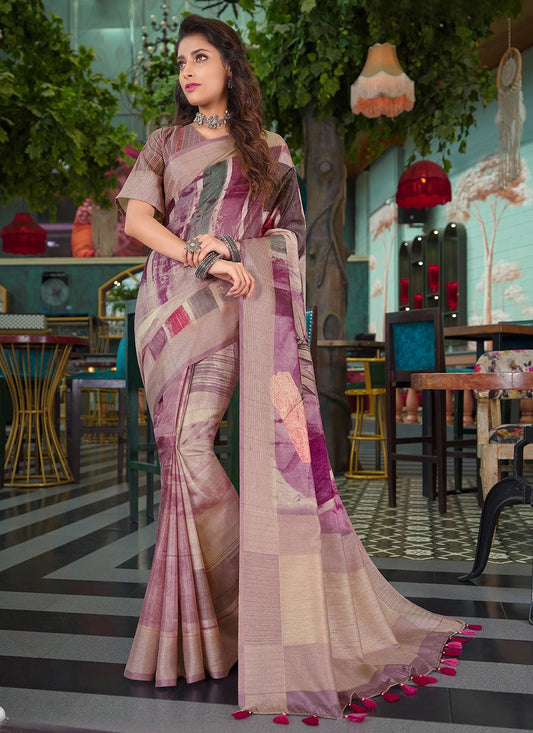 Classic Silk Lavender Print Saree