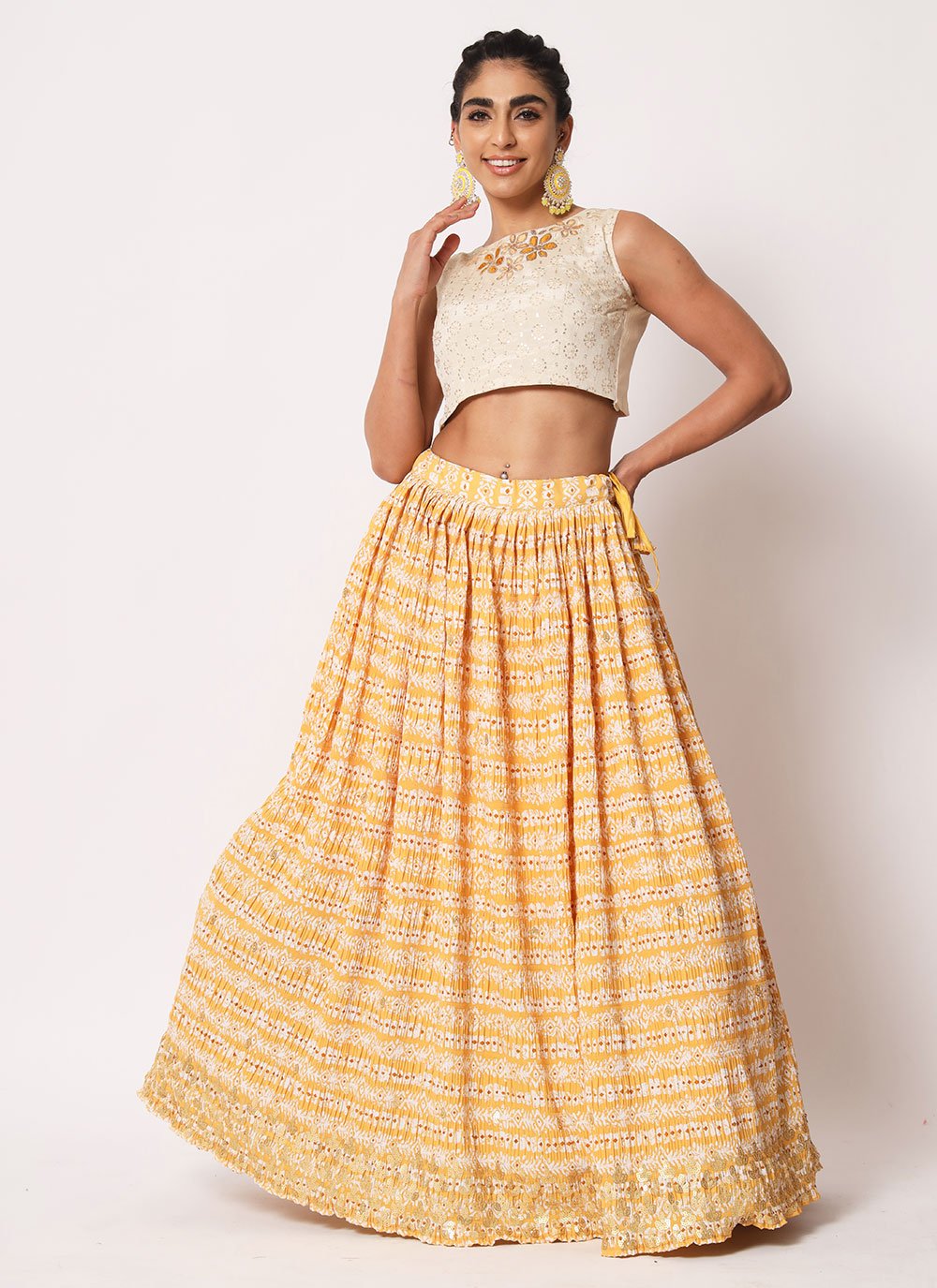 Lehenga Choli Art Silk Crush Yellow Embroidered Lehenga Choli