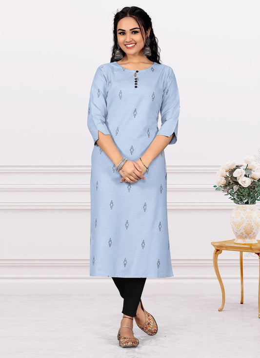 Casual Kurti Cotton Aqua Blue Print Kurtis