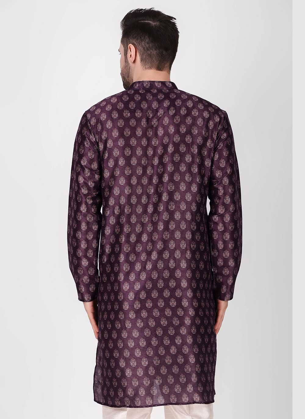 Kurta Pyjama Art Silk Purple Print Mens