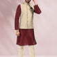 Kurta Payjama With Jacket Banarasi Silk Beige Maroon Print Mens