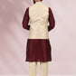 Kurta Payjama With Jacket Banarasi Silk Beige Maroon Print Mens