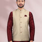 Kurta Payjama With Jacket Banarasi Silk Beige Maroon Print Mens