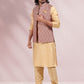 Kurta Payjama With Jacket Banarasi Silk Beige Maroon Print Mens