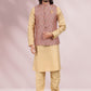 Kurta Payjama With Jacket Banarasi Silk Beige Maroon Print Mens