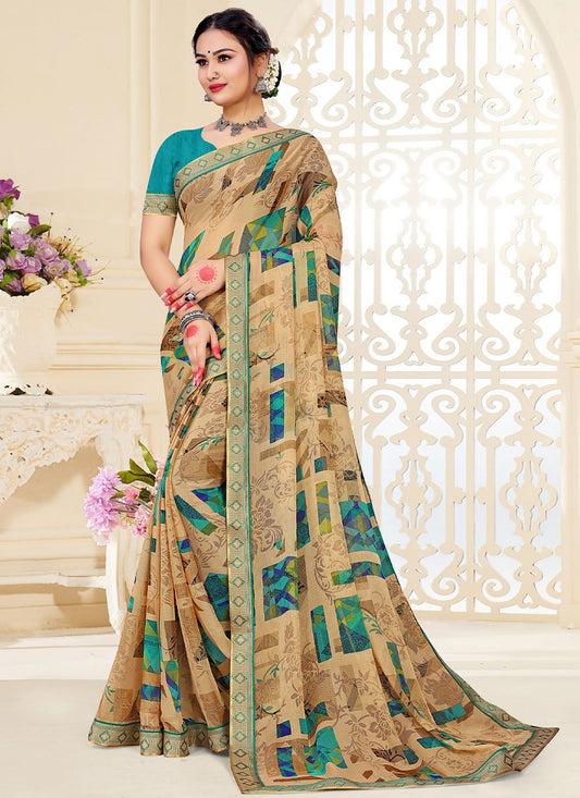 Classic Brasso Fancy Fabric Beige Patch Border Saree