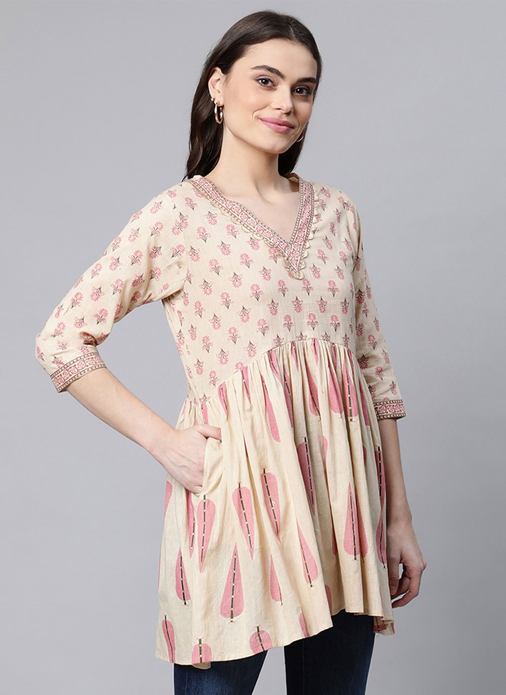 Casual Kurti Cotton Beige Print Kurtis