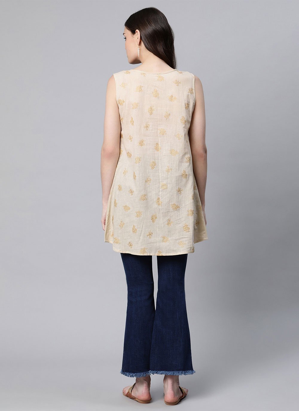 Designer Kurti Cotton Beige Print Kurtis