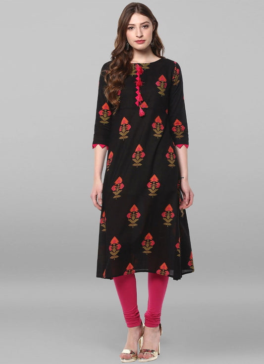 Casual Kurti Cotton Black Print Kurtis