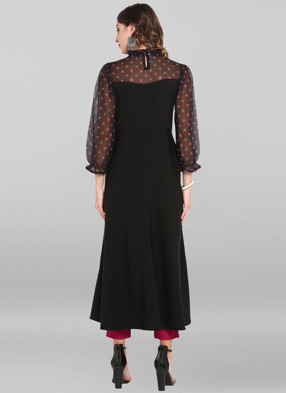 Casual Kurti Faux Crepe Black Print Kurtis