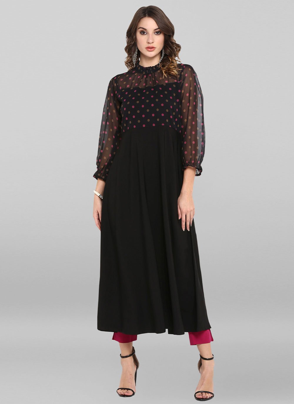 Casual Kurti Faux Crepe Black Print Kurtis