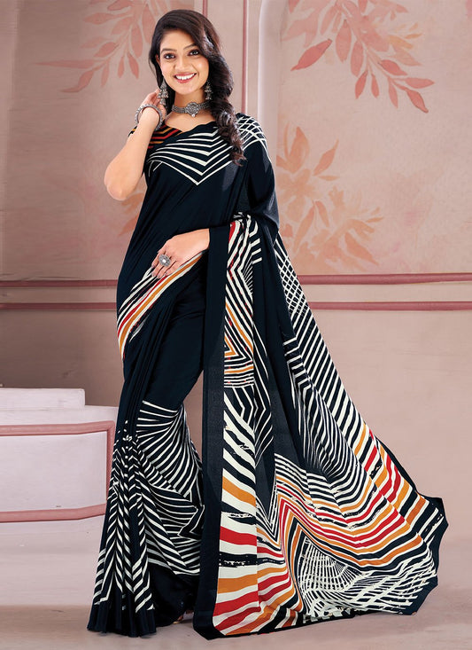 Trendy Saree Faux Crepe Black Print Saree