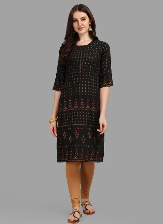 Casual Kurti Rayon Black Print Kurtis