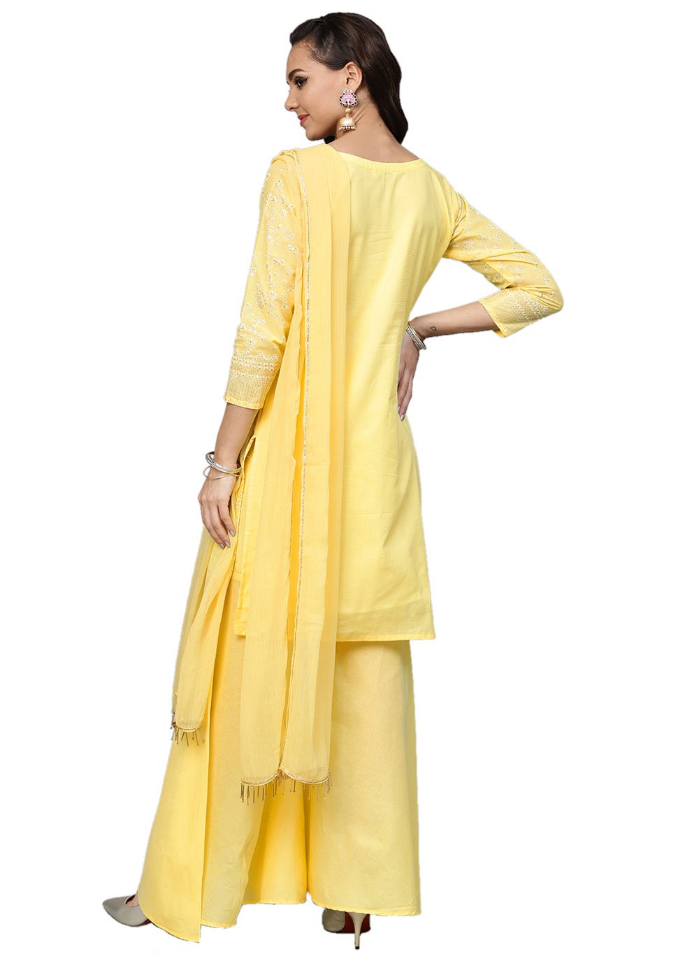 Straight Salwar Suit Blended Cotton Yellow Print Salwar Kameez