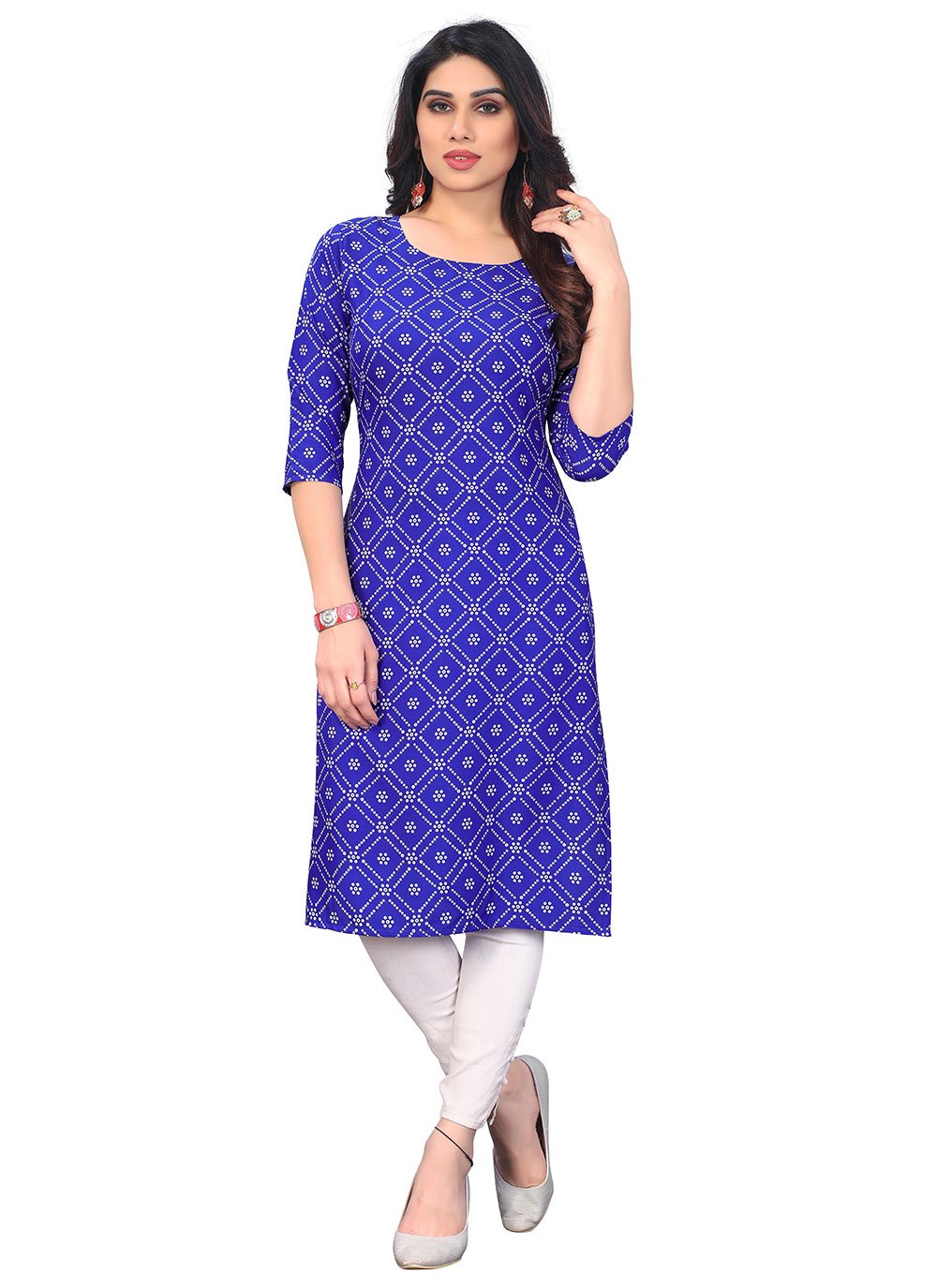 Designer Kurti Faux Crepe Blue Print Kurtis