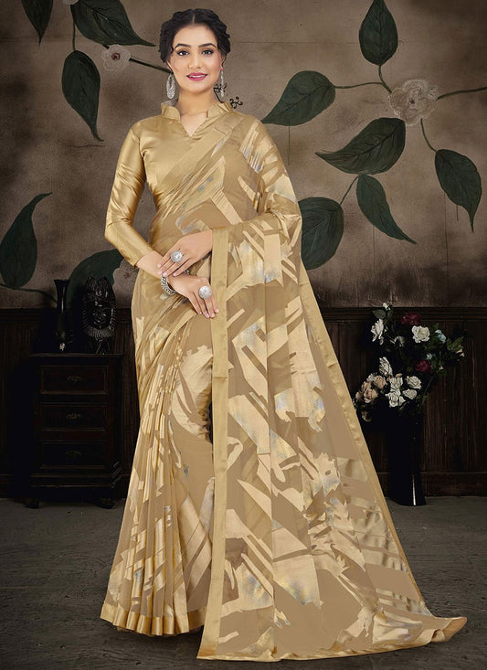 Contemporary Brasso Organza Gold Print Saree