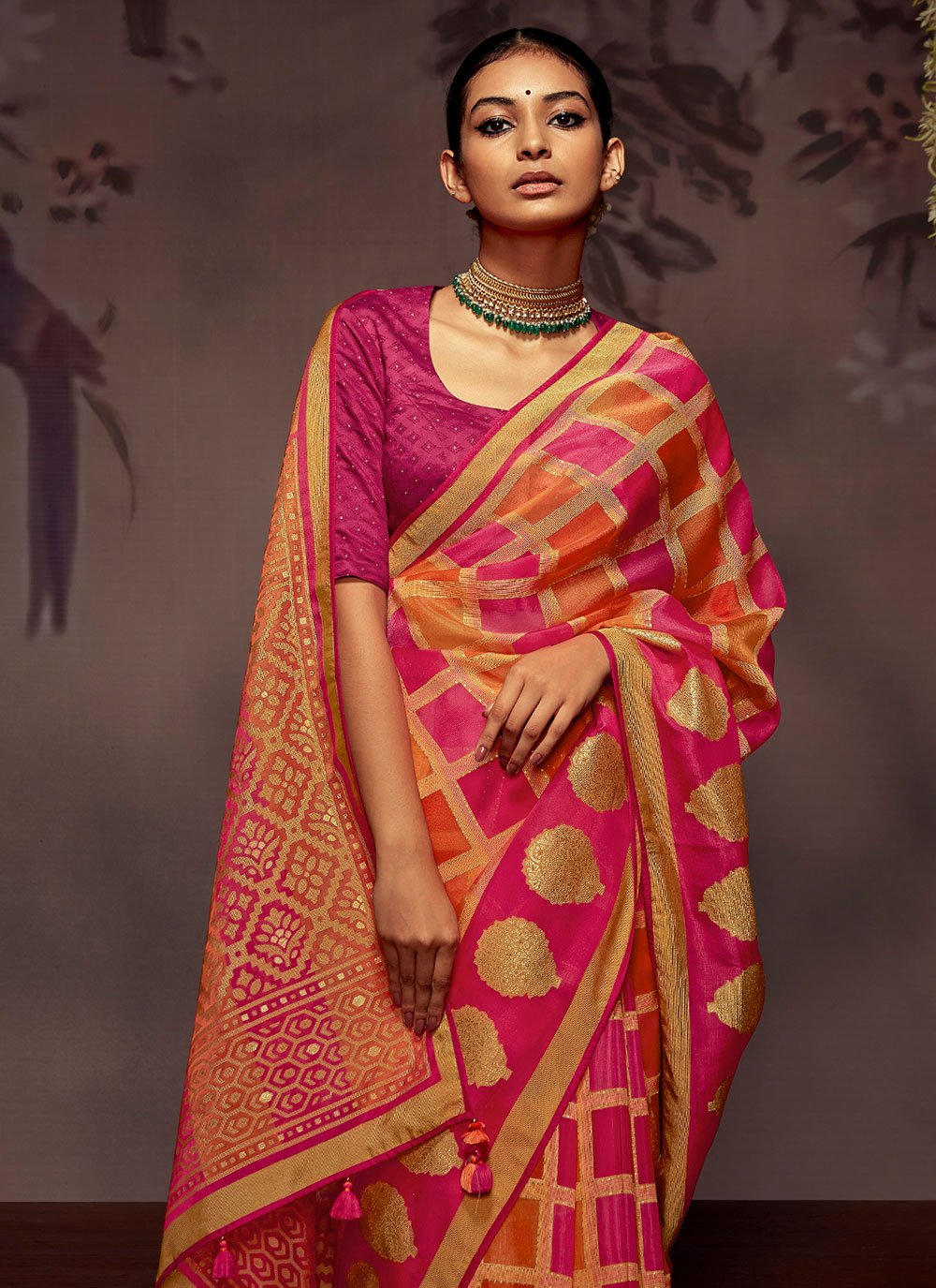 Trendy Saree Brasso Rani Print Saree