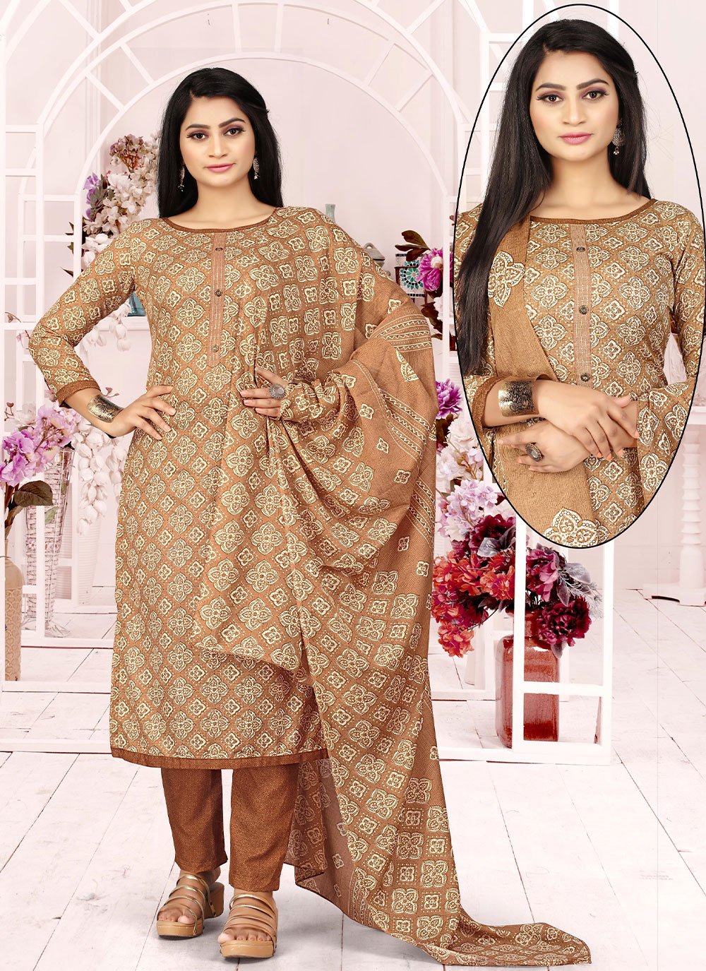 Salwar Suit Cotton Brown Buttons Salwar Kameez