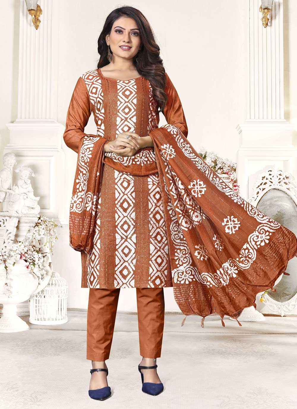 Trendy Suit Cotton Brown Print Salwar Kameez