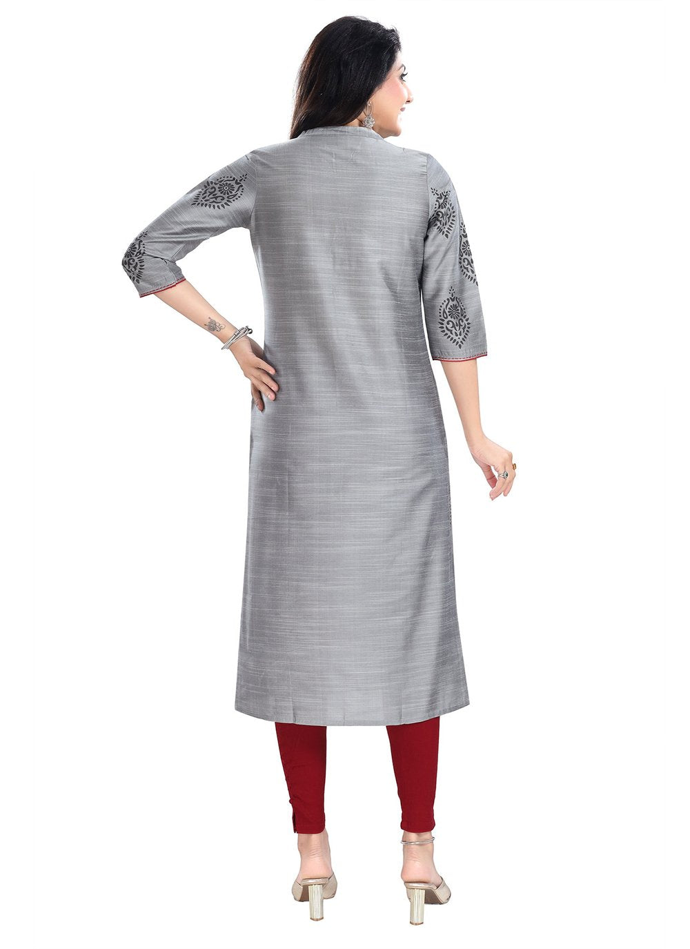 Casual Kurti Silk Blend Grey Print Kurtis