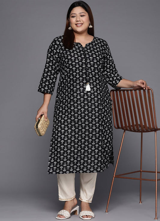 Casual Kurti Cotton Black Print Kurtis