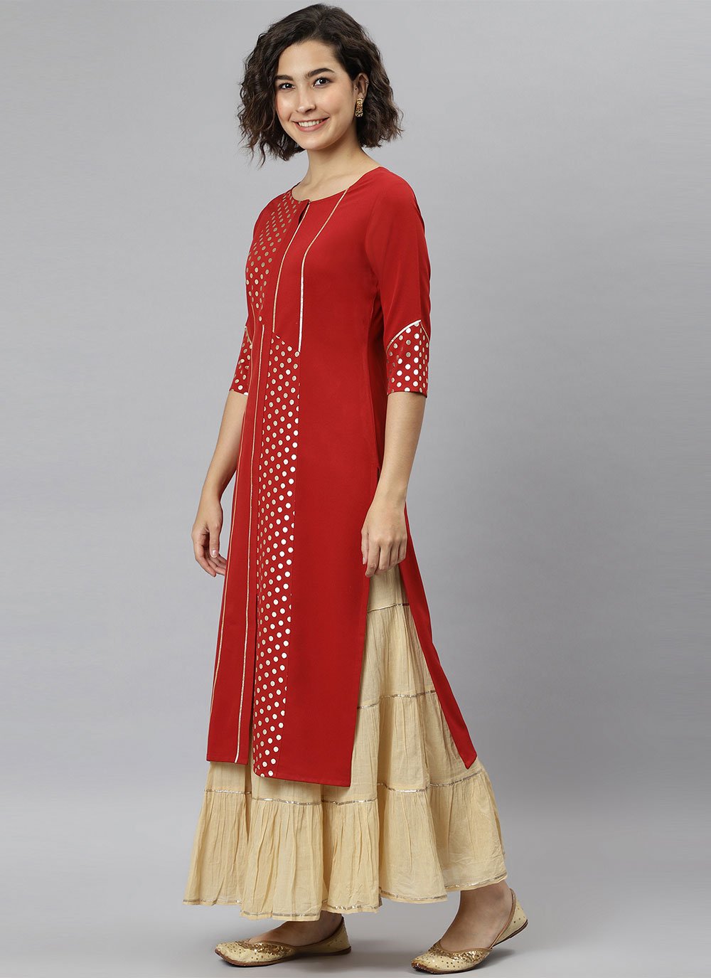 Casual Kurti Faux Crepe Red Print Kurtis