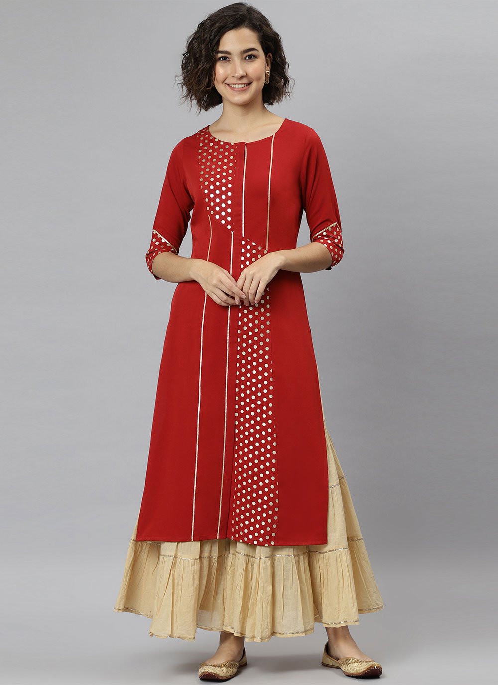 Casual Kurti Faux Crepe Red Print Kurtis