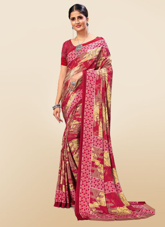 Casual Faux Crepe Multi Colour Print Saree