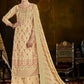 Palazzo Salwar Suit Pashmina Cream Print Salwar Kameez