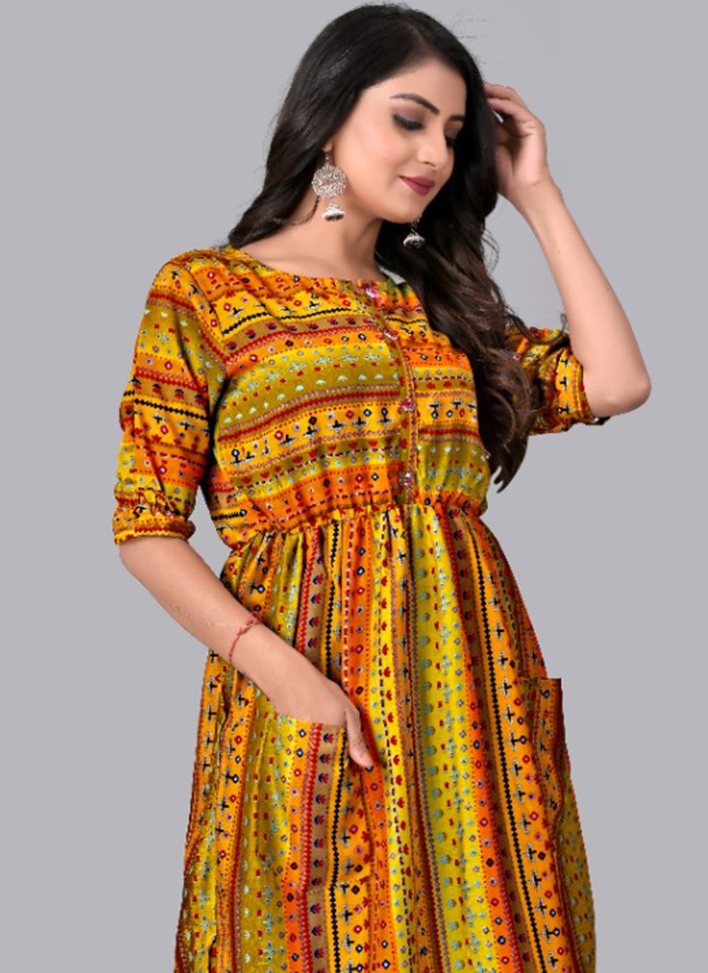 Party Wear Kurti Cotton Rayon Multi Colour Print Kurtis