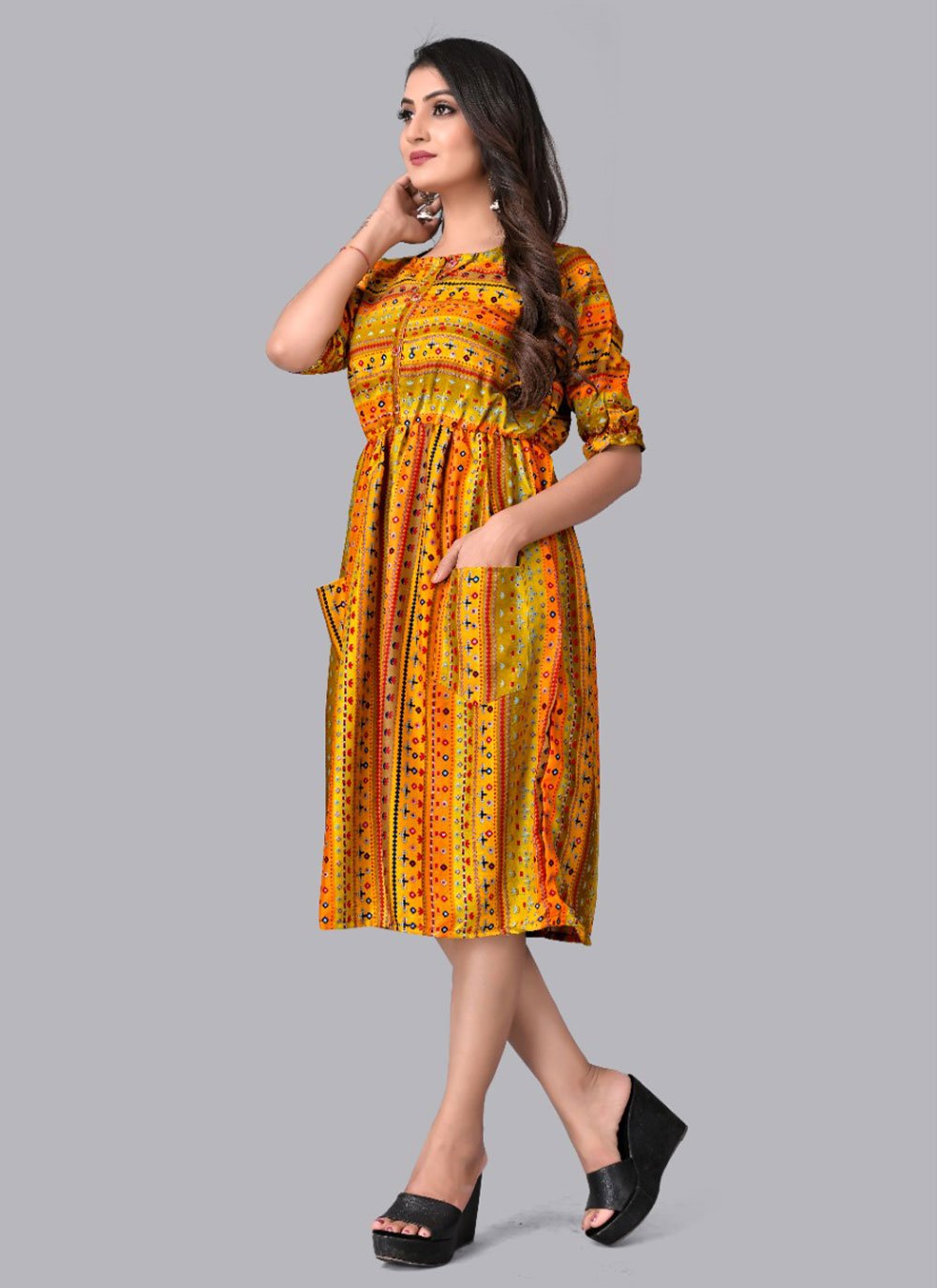 Party Wear Kurti Cotton Rayon Multi Colour Print Kurtis