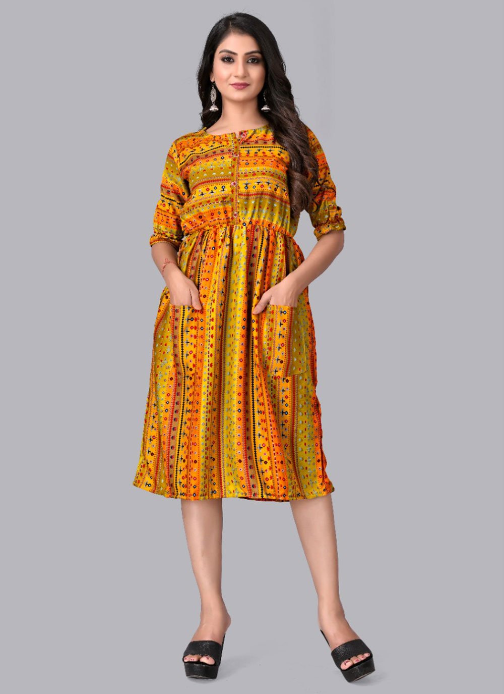 Party Wear Kurti Cotton Rayon Multi Colour Print Kurtis