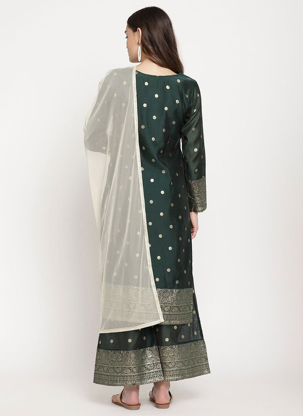 Straight Salwar Suit Chanderi Green Print Salwar Kameez