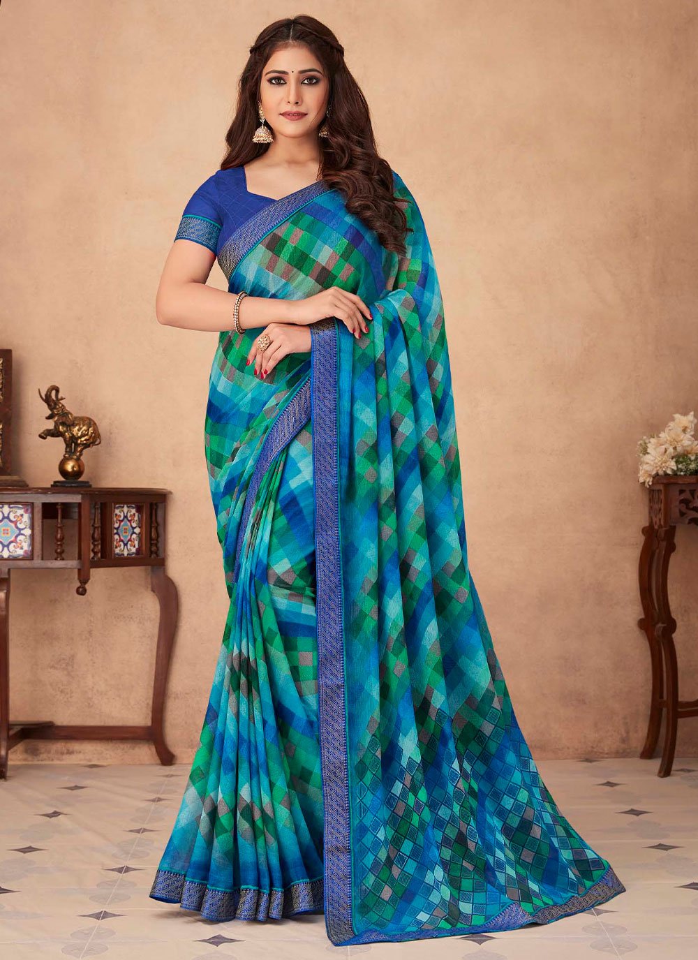 Contemporary Chiffon Multi Colour Print Saree