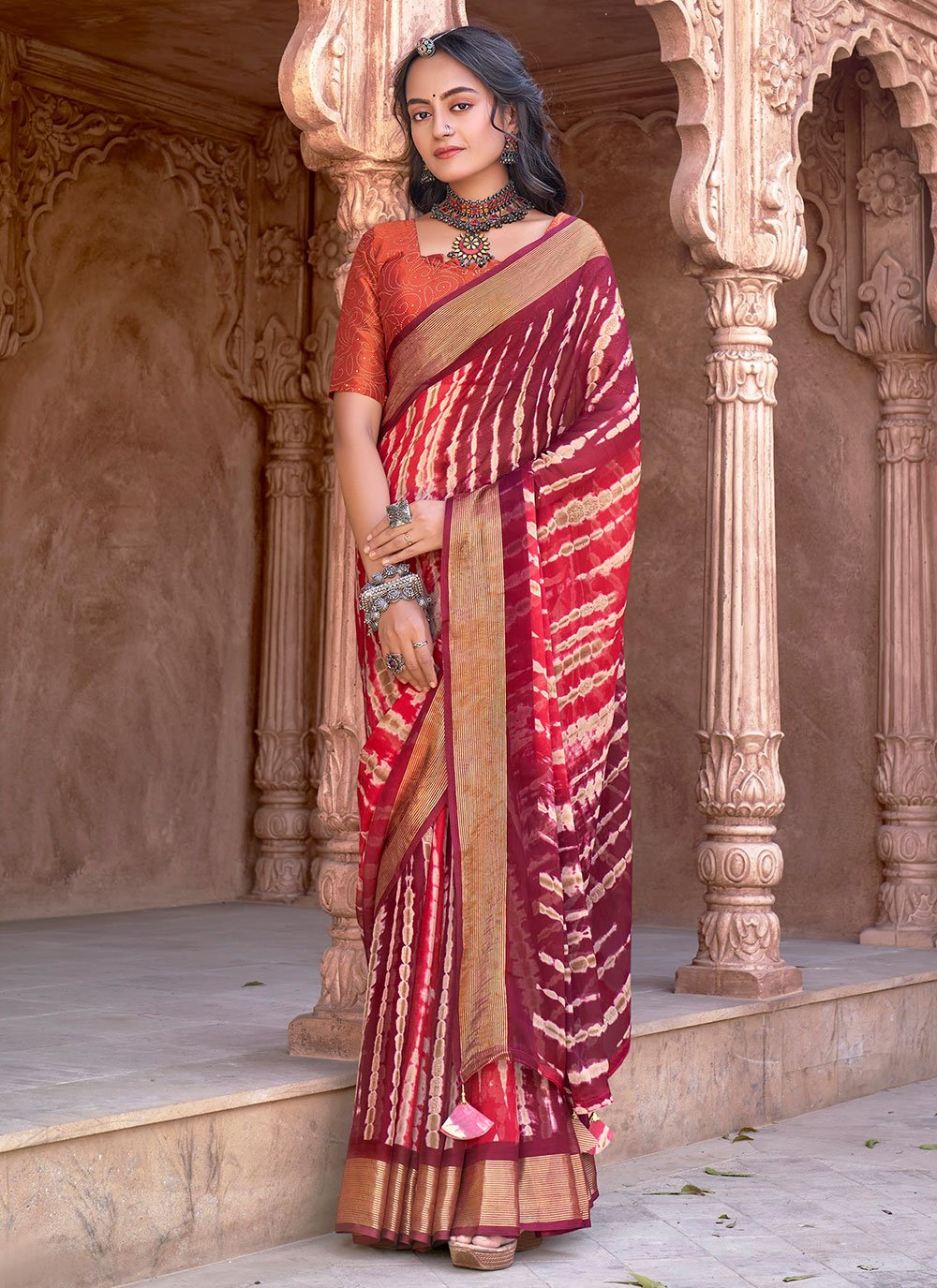 Classic Chiffon Purple Print Saree